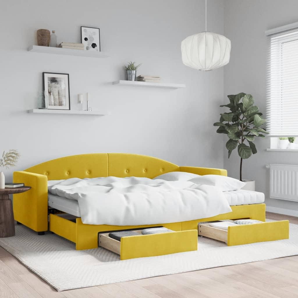 Daybed med udtræk og skuffer 80x200 cm velour gul
