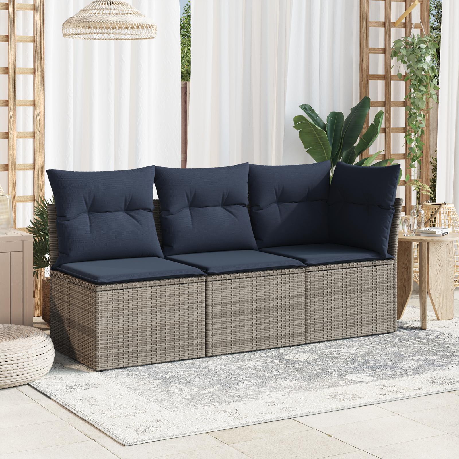 Have Sofa Uden Armlæn med Puder Grå Poly Rattan