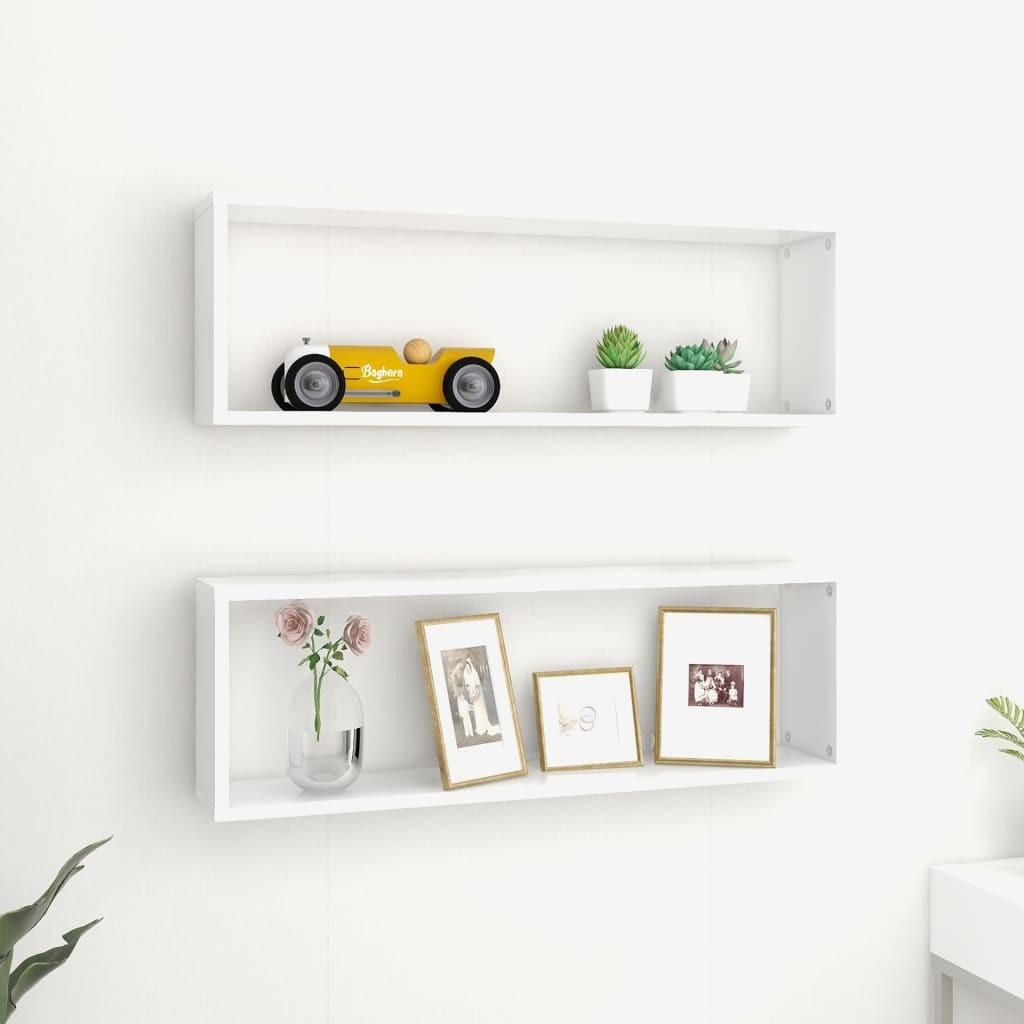 Væghylder 2 stk. 80x15x26,5 cm kubeformet konstrueret træ hvid