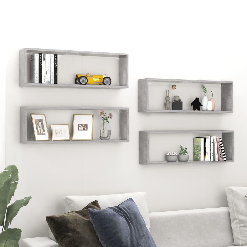 Væghylder 4 stk. 80x15x26,5 cm konstrueret træ betongrå
