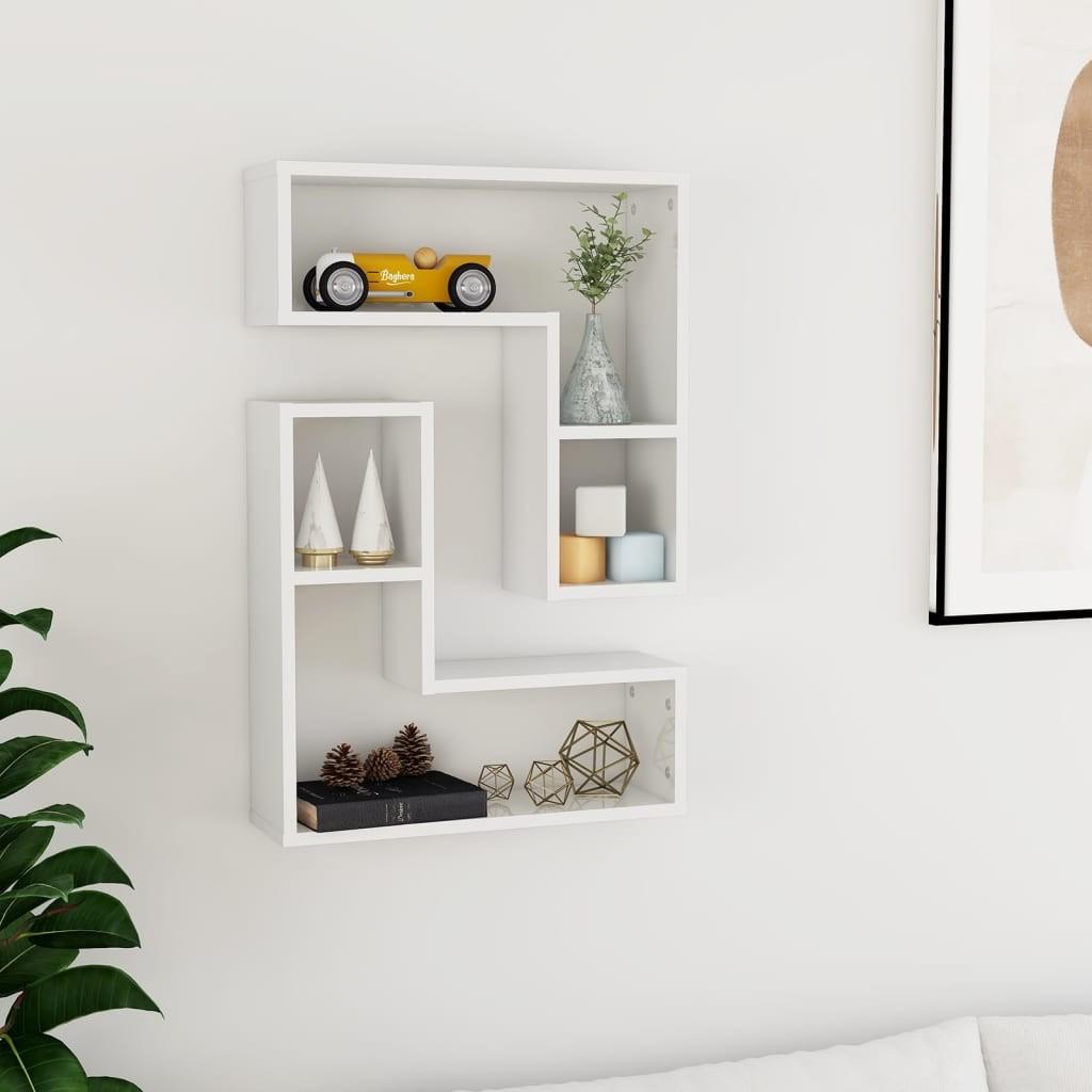 Væghylder 2 stk. 50x15x50 cm konstrueret træ hvid højglans