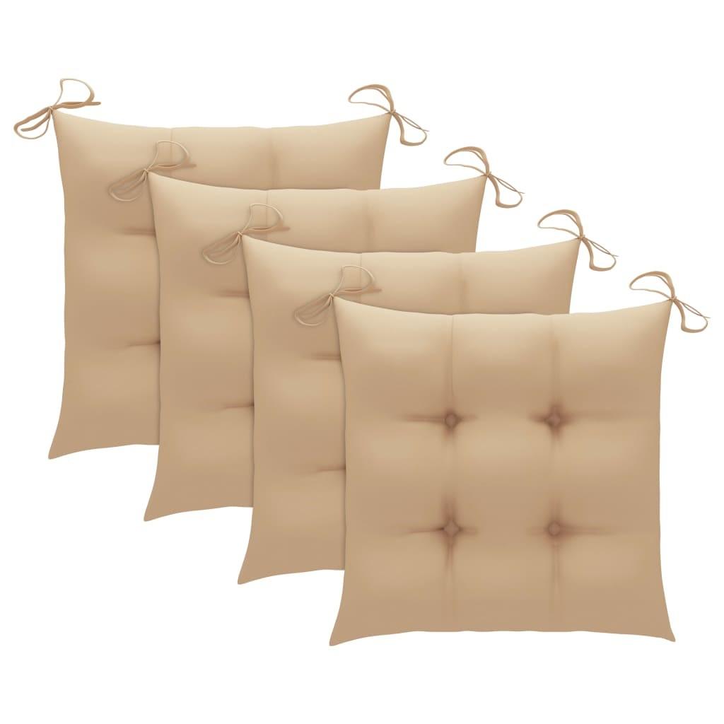 Havestole med beige hynder 3 stk. massivt teaktræ