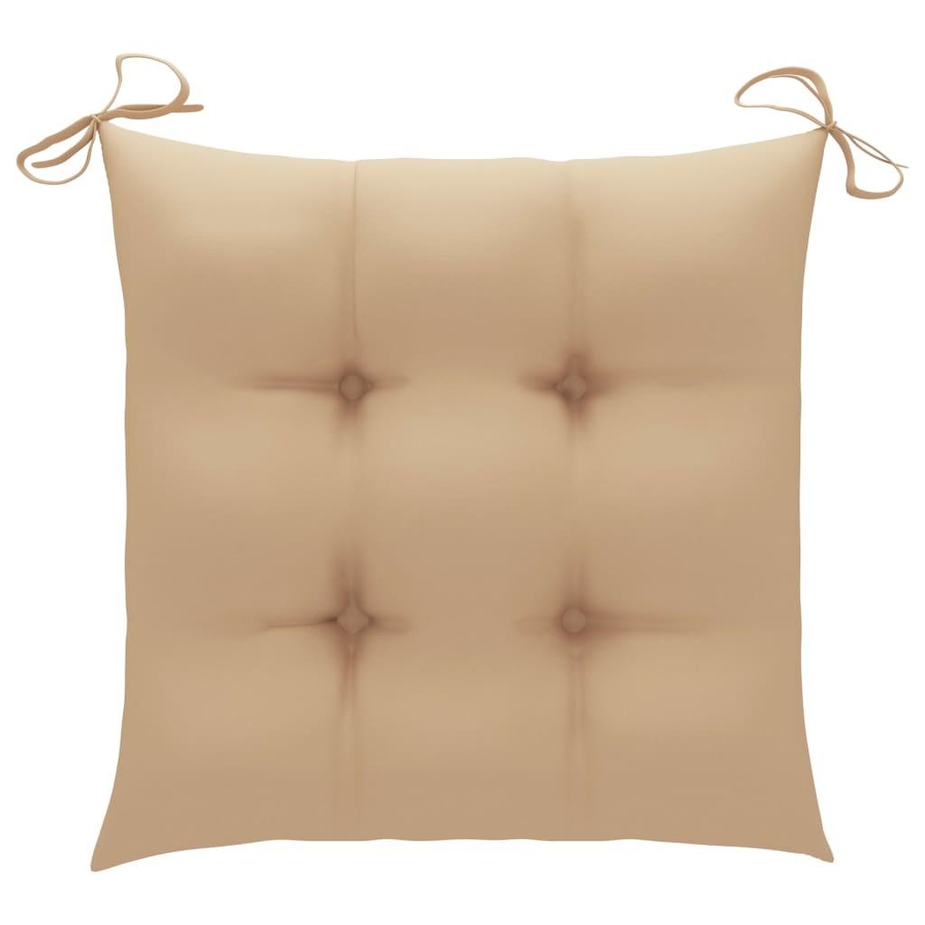 Havestole med beige hynder 3 stk. massivt teaktræ