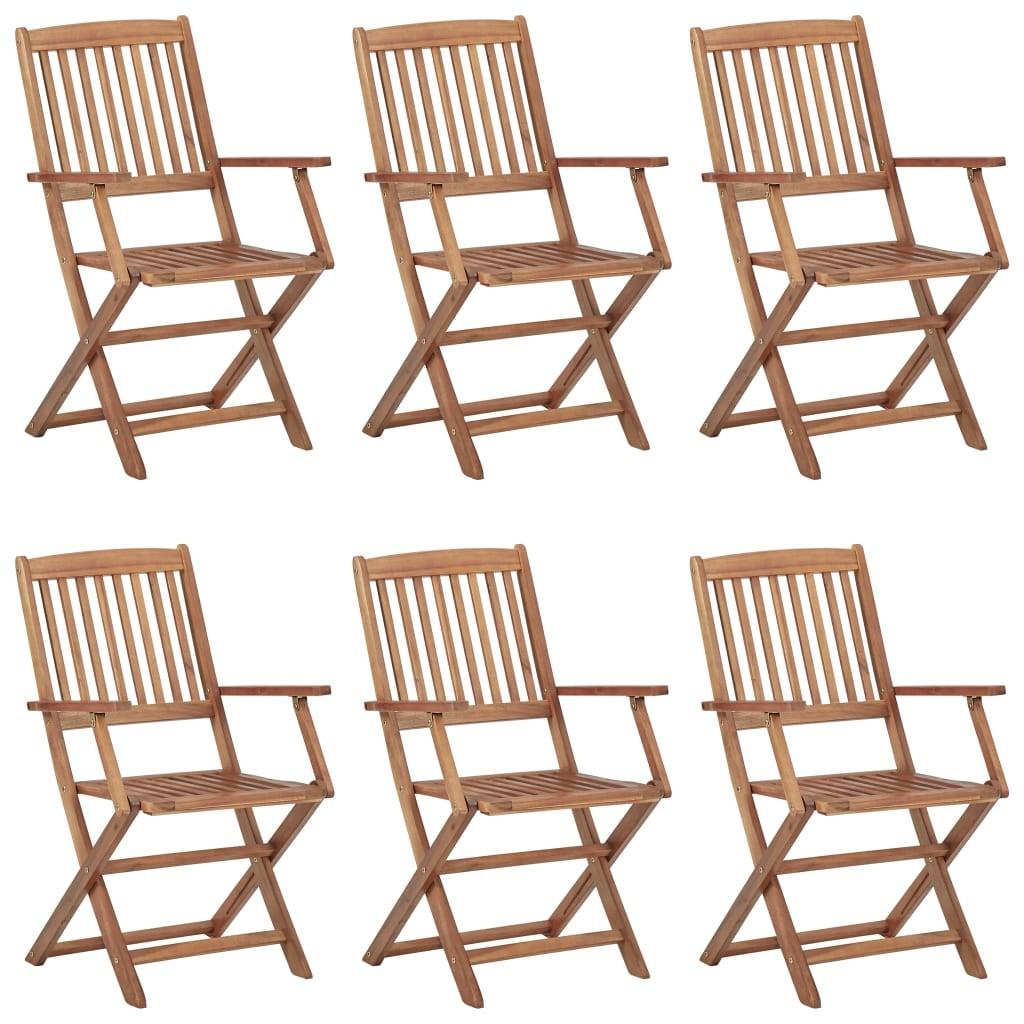 Foldbare havestole 6 stk. med hynder massivt akacietræ