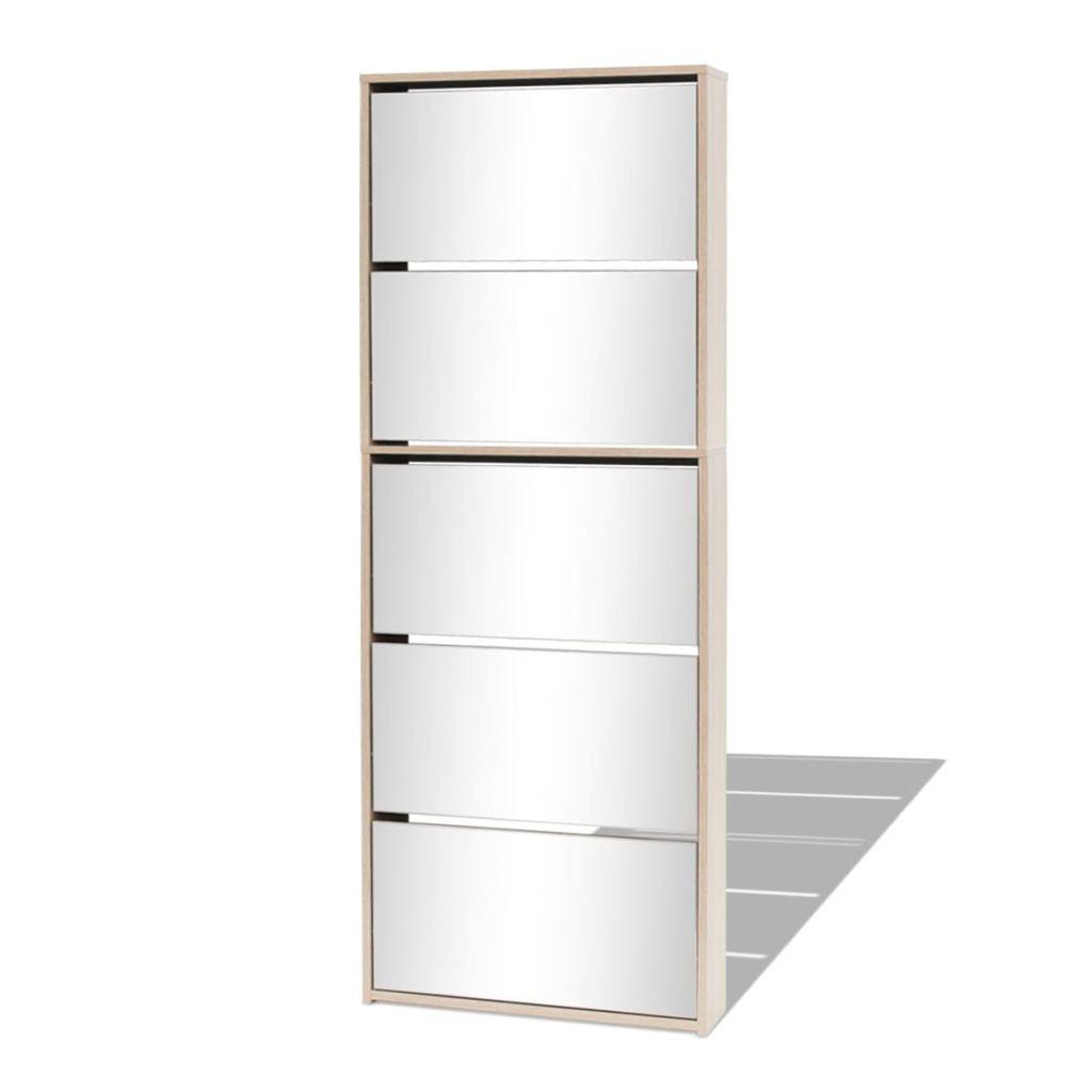 Skoskab 5 hylder med spejl 63x17x169,5 cm egetræsfarvet