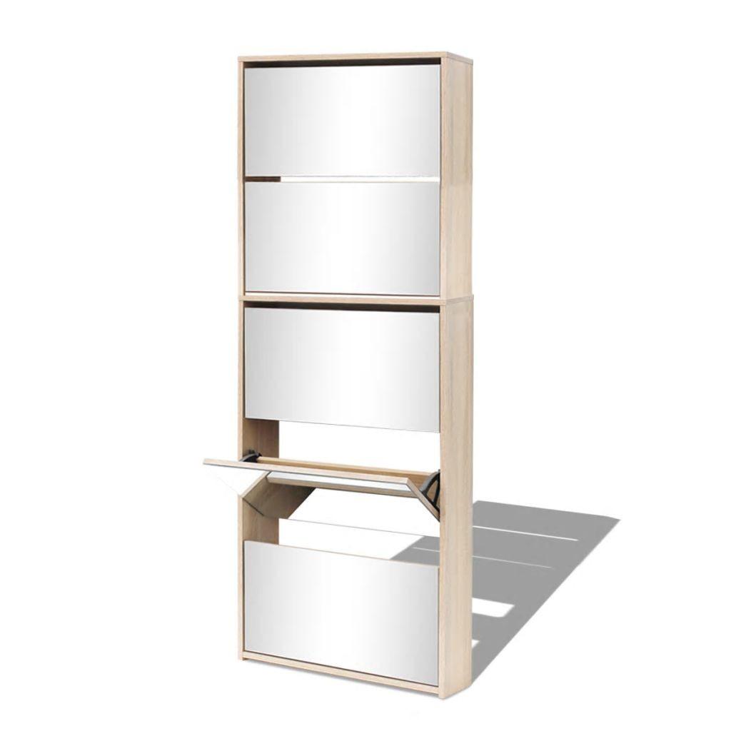 Skoskab 5 hylder med spejl 63x17x169,5 cm egetræsfarvet