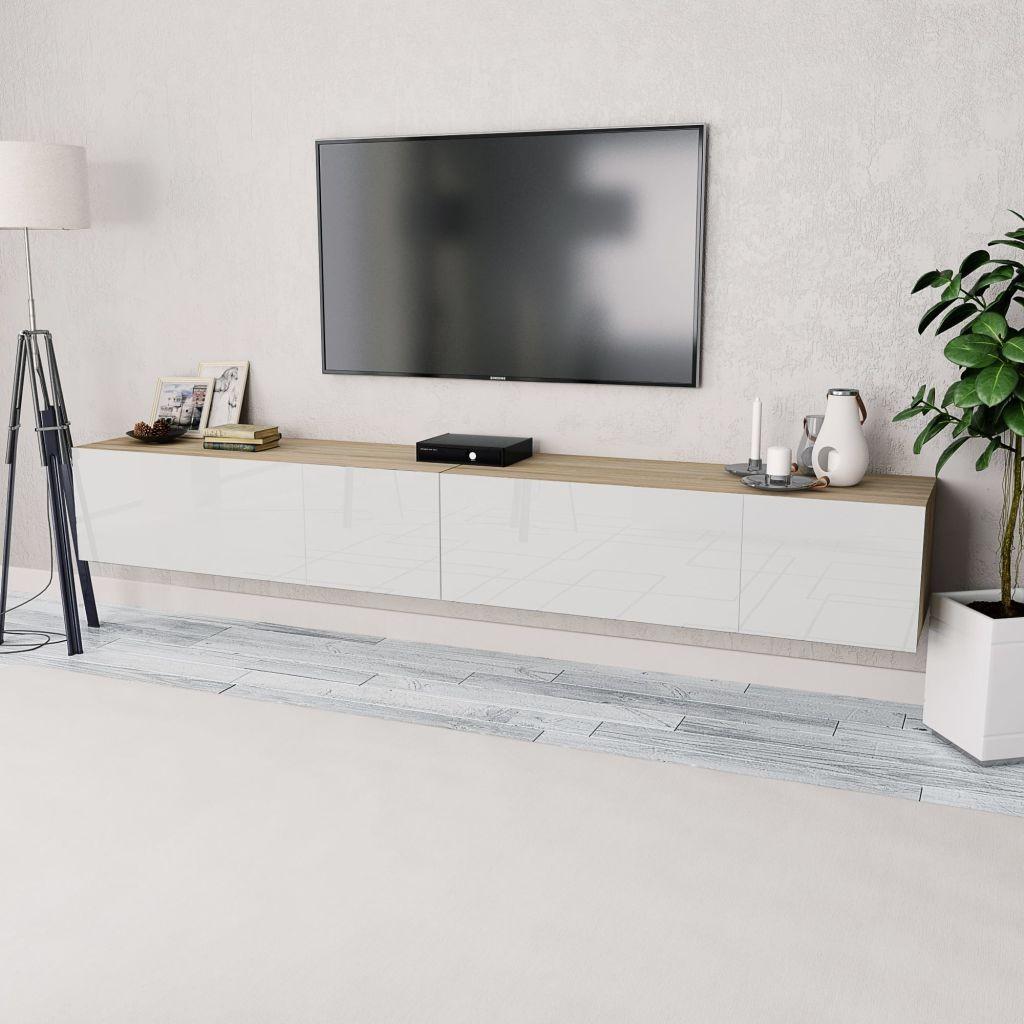 Tv-borde 2 stk. 120x40x34 cm konstrueret træ hvid højglans eg
