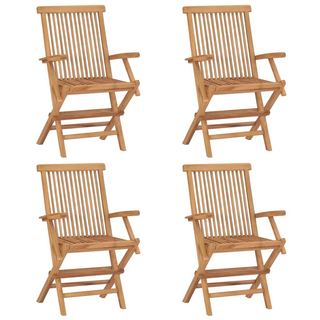 Havestole med gråbrune hynder 4 stk. massivt teaktræ