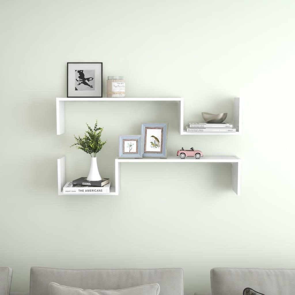 Væghylder 2 stk. 100x15x20 cm konstrueret træ hvid højglans