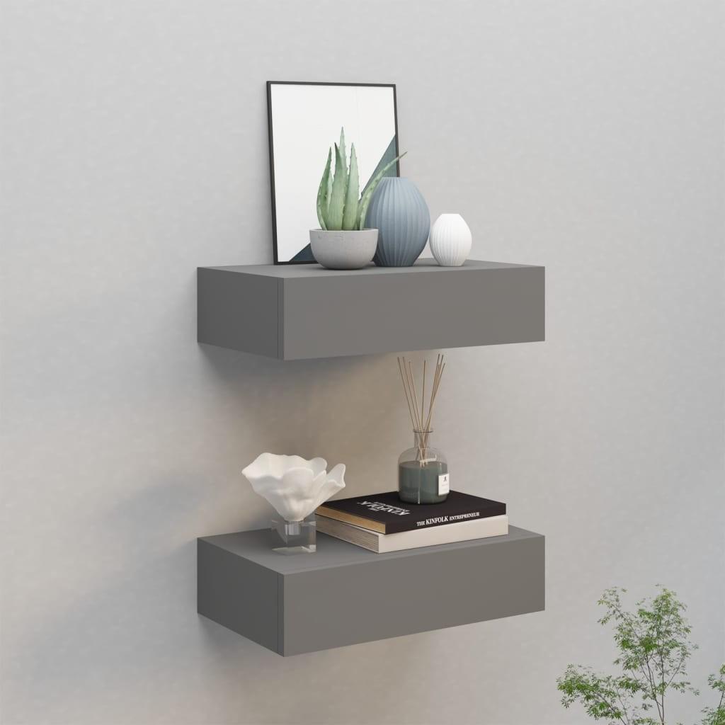 Væghylder med skuffer 2 stk. 40x23,5x10 cm MDF grå