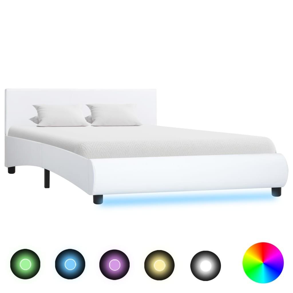Sengestel med LED 120x200 cm kunstlæder hvid