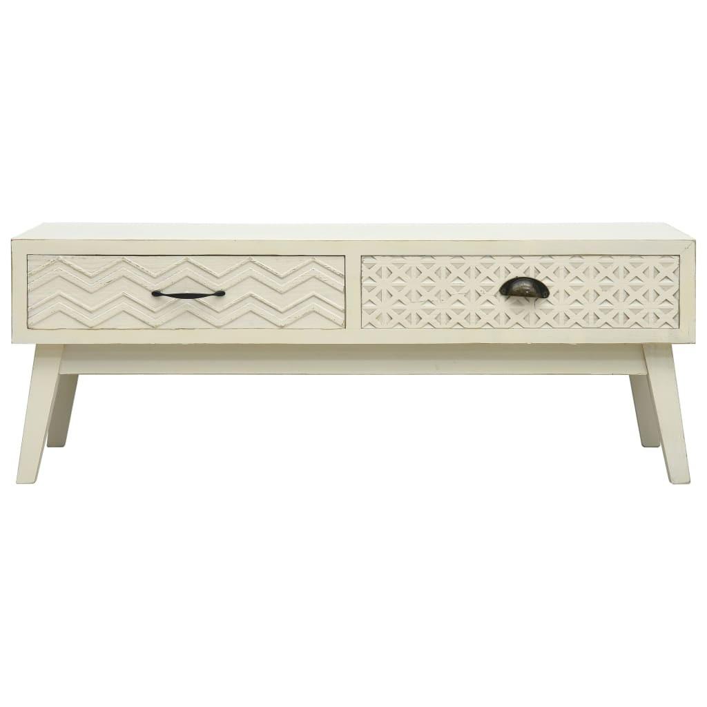 Sofabord med 2 skuffer 110 x 50 x 40 cm træ udskåret design grå