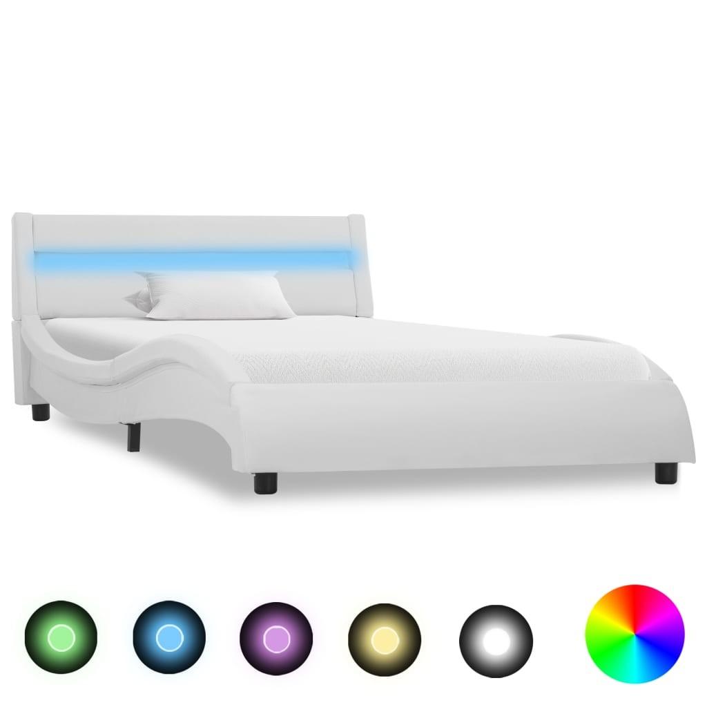 Sengestel med LED 100x200 cm kunstlæder hvid