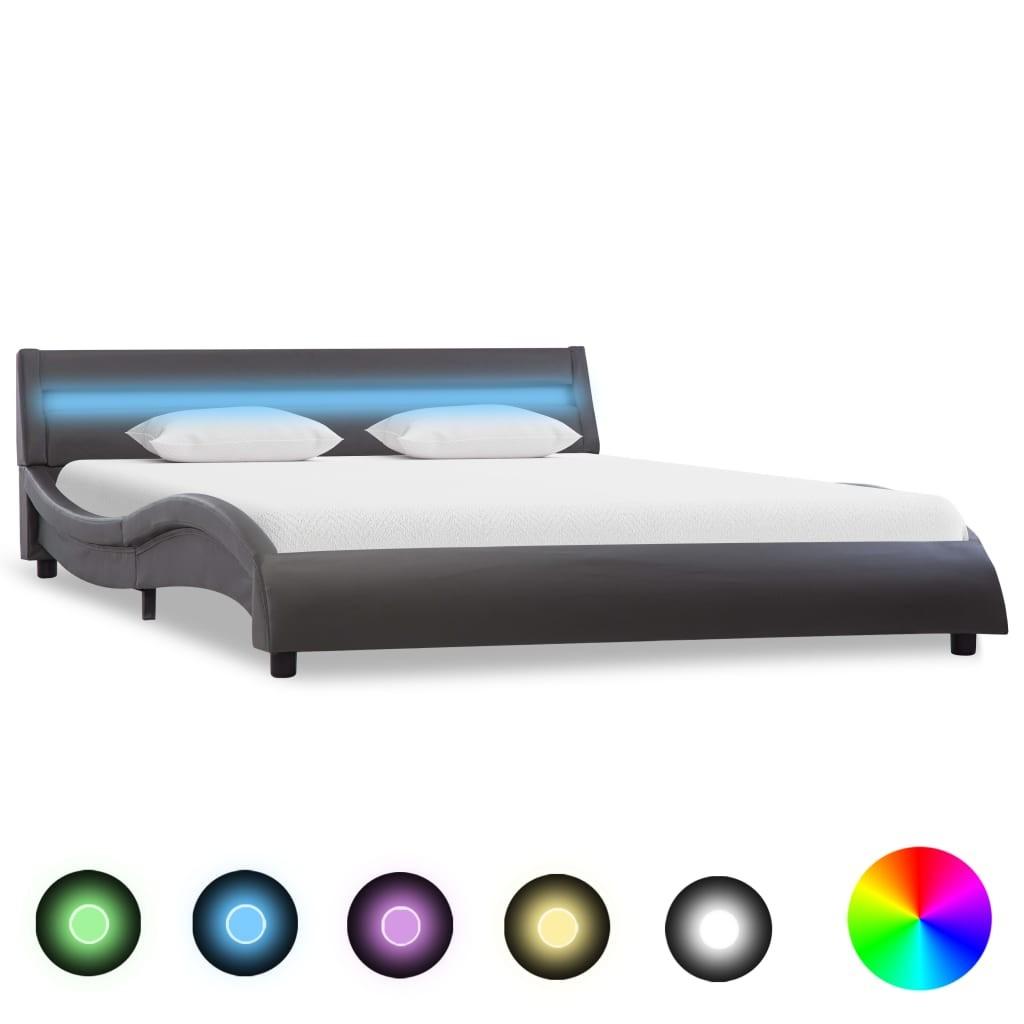Sengestel med LED 160x200 cm kunstlæder grå