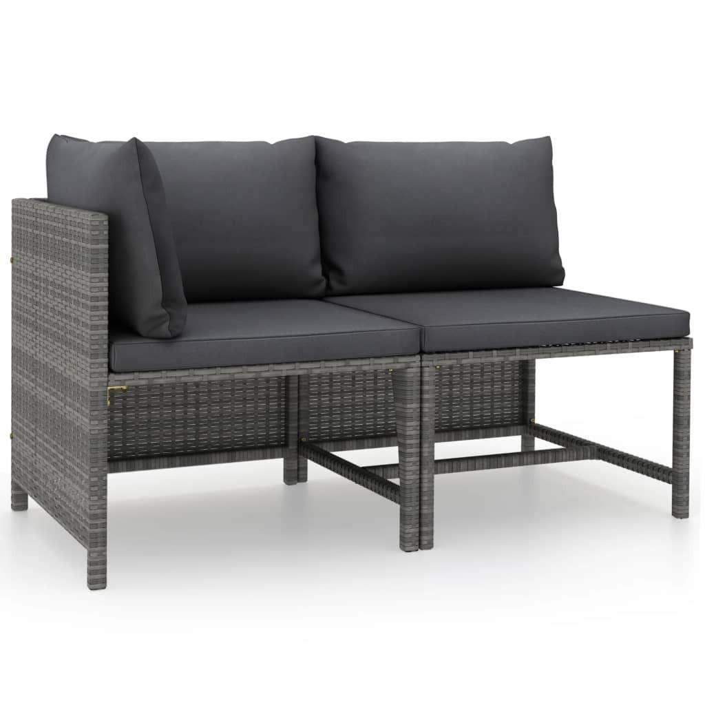 Sofasæt 2 dele med hynder polyrattan grå