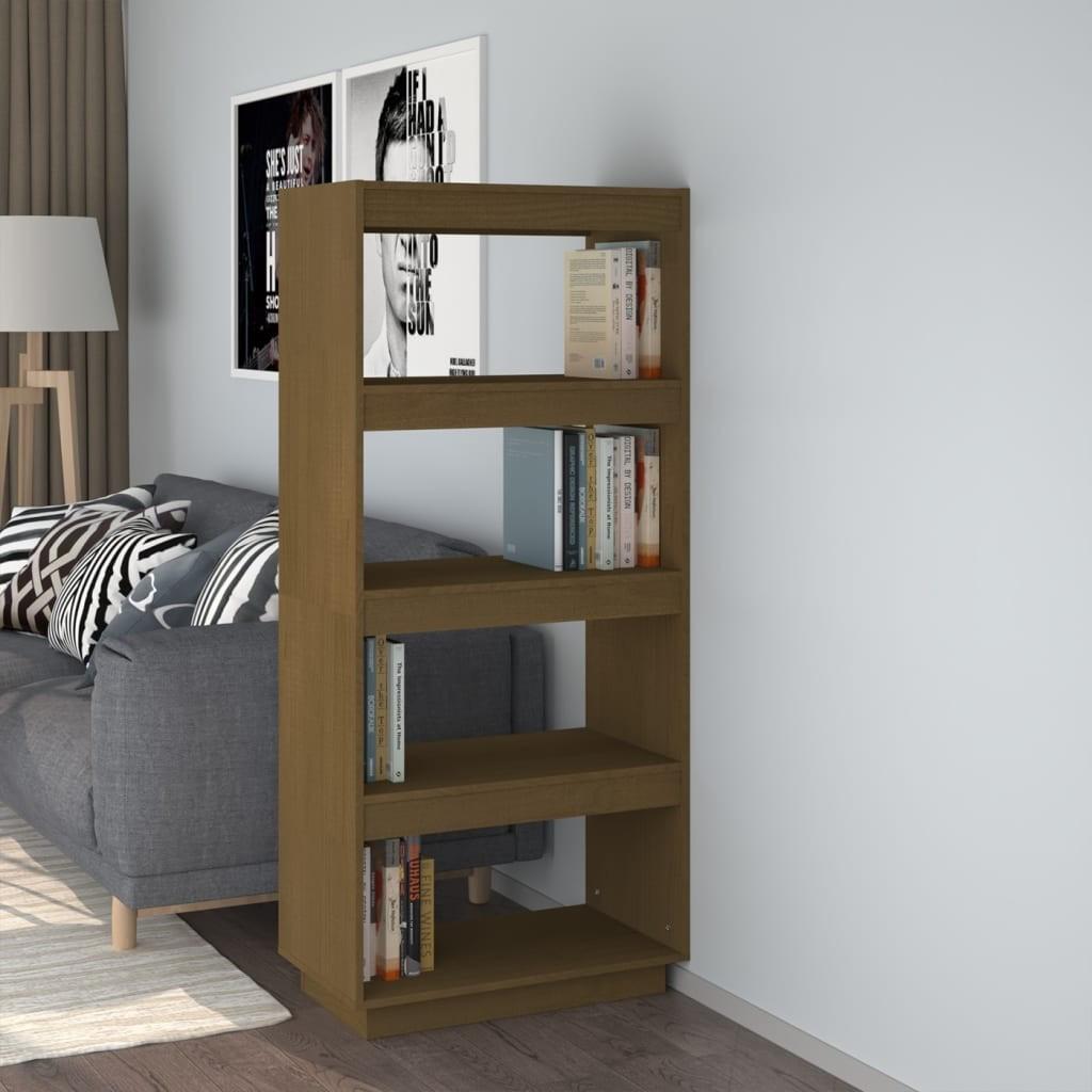 Bogreol/rumdeler 60x35x135 cm massivt fyrretræ gyldenbrun