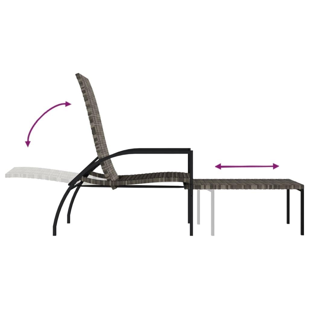 Liggestol med fodskammel polyrattan grå