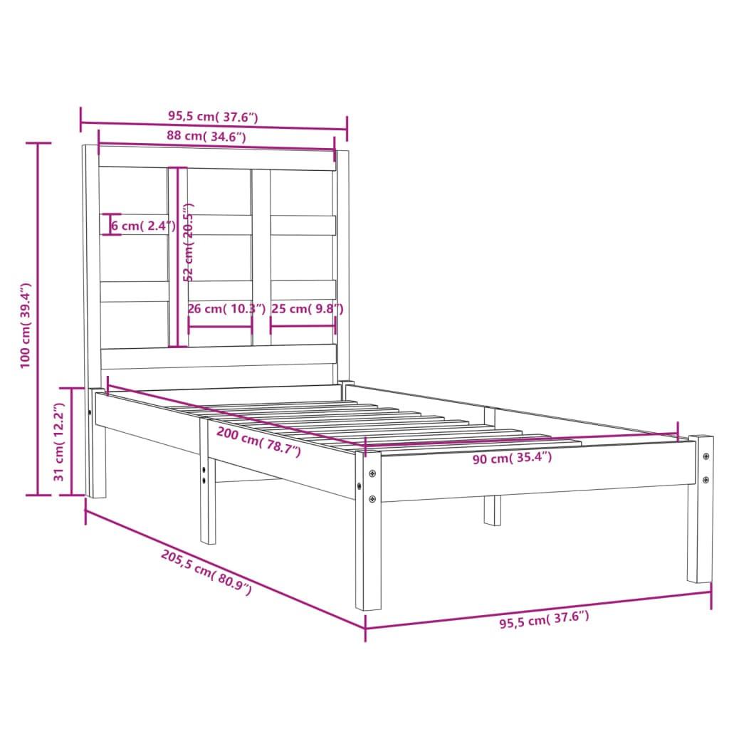 Sengeramme 90x200 cm massivt træ sort