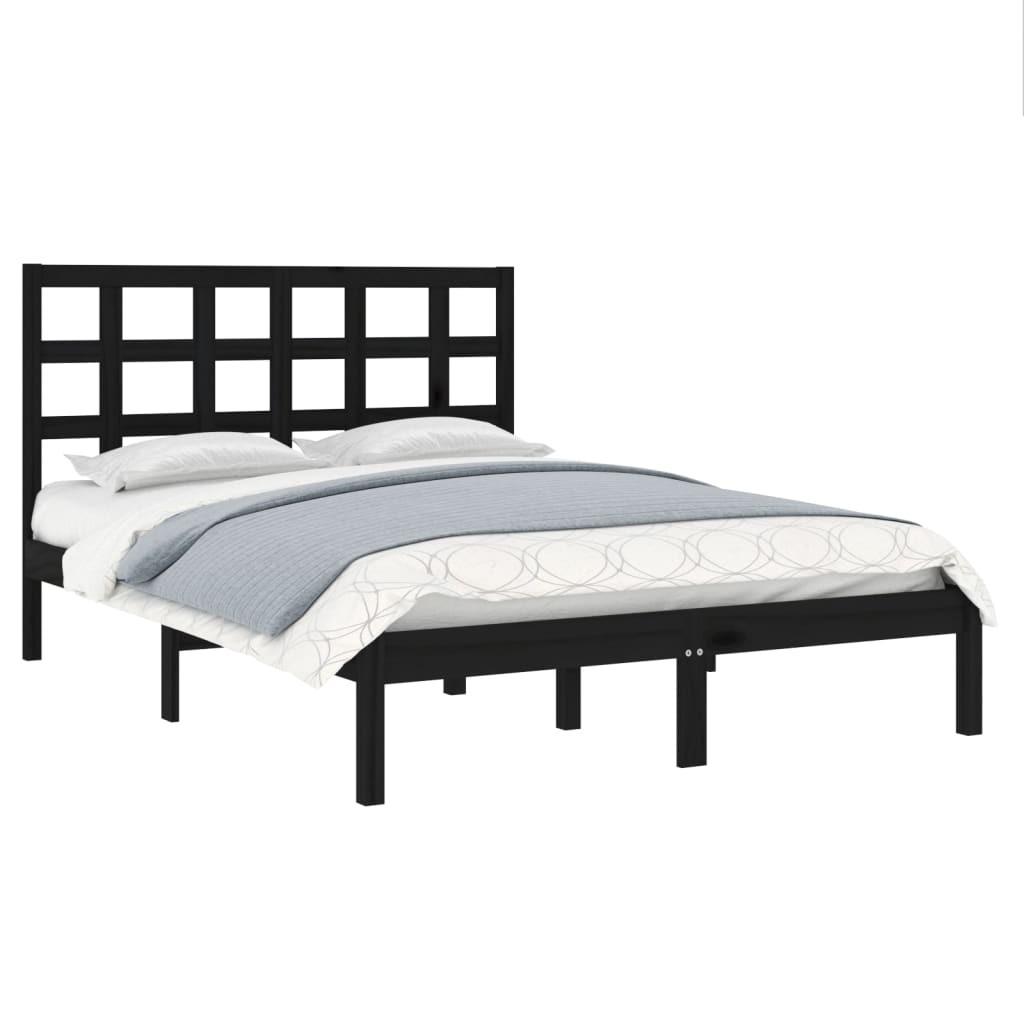 Sengeramme 140x200 cm massivt træ sort