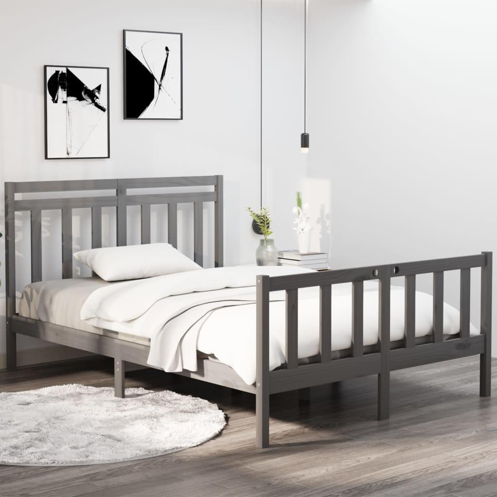 Sengeramme 135x190 cm dobbelt massivt træ grå