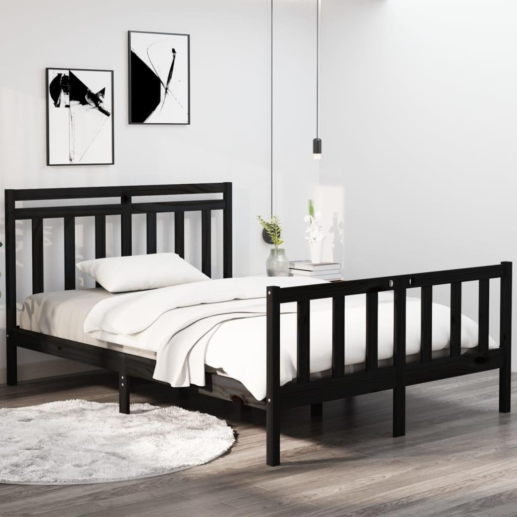 Sengeramme 140x190 cm massivt træ sort