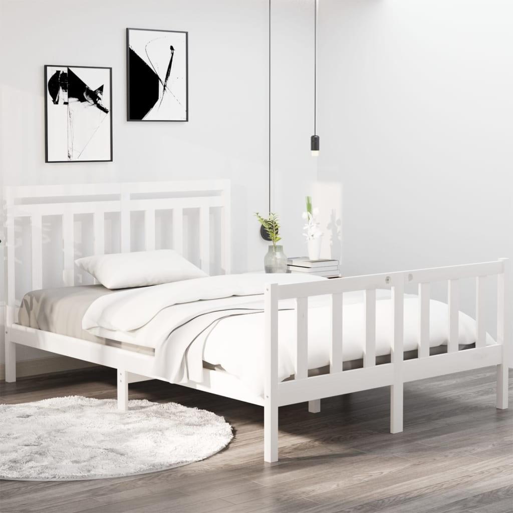 Sengeramme 140x190 cm massivt træ hvid