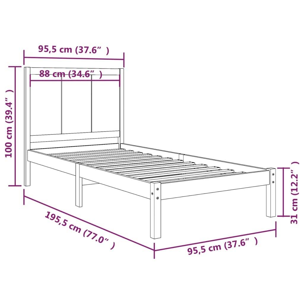 Sengeramme uden madras 90x190 cm massivt fyrretræ