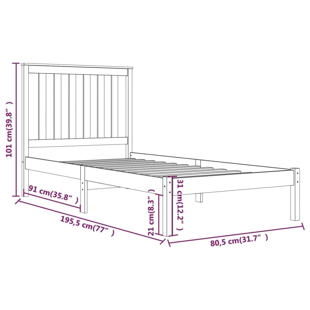 Sengeramme 75x190 cm Small Single massivt fyrretræ sort