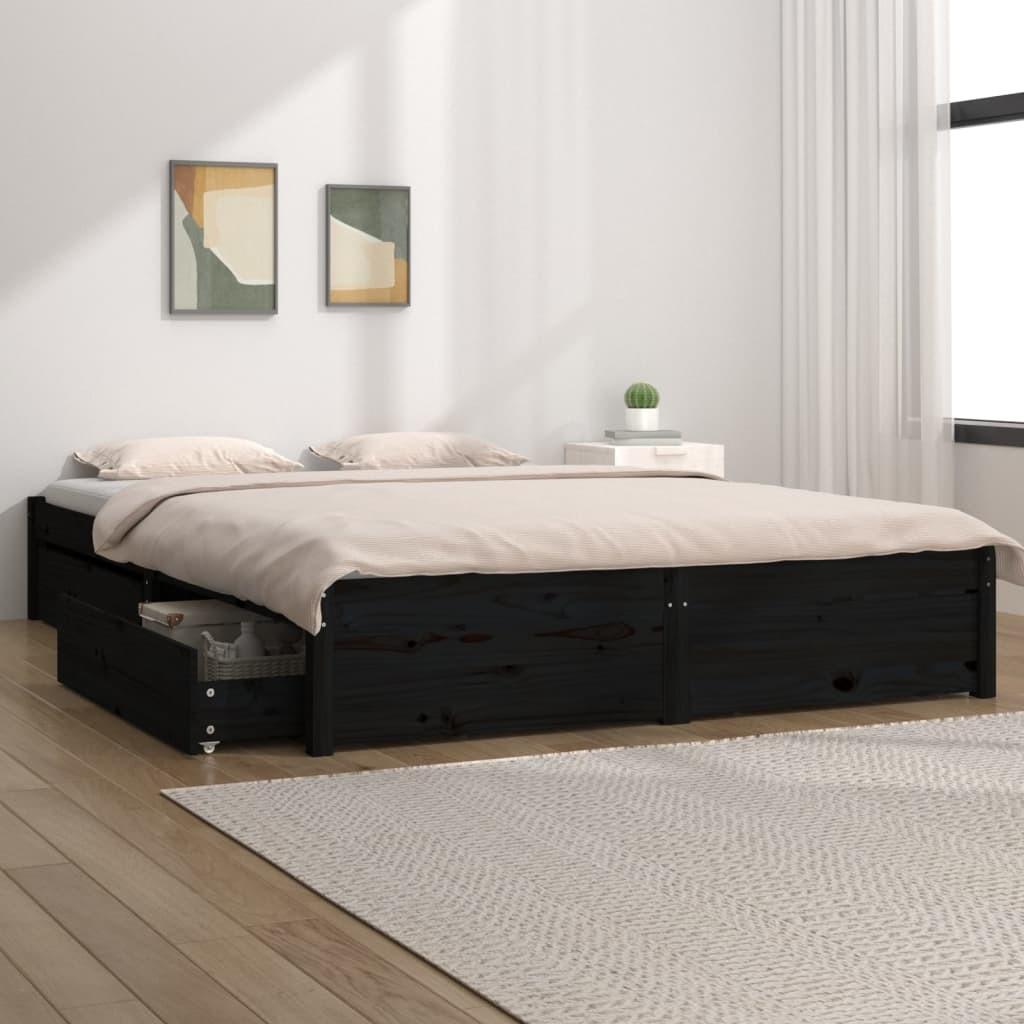 Sengeramme med skuffer 135x190 cm dobbelt sort