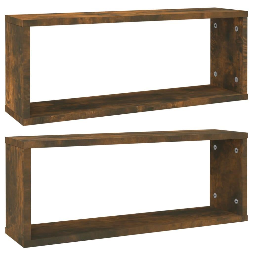 Væghylder 2 stk. 60x15x23 cm konstrueret træ røget egetræ