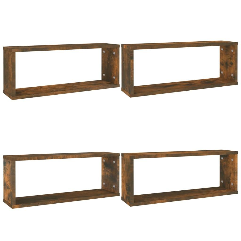 Væghylder 4 stk. 60x15x23 cm konstrueret træ røget egetræ