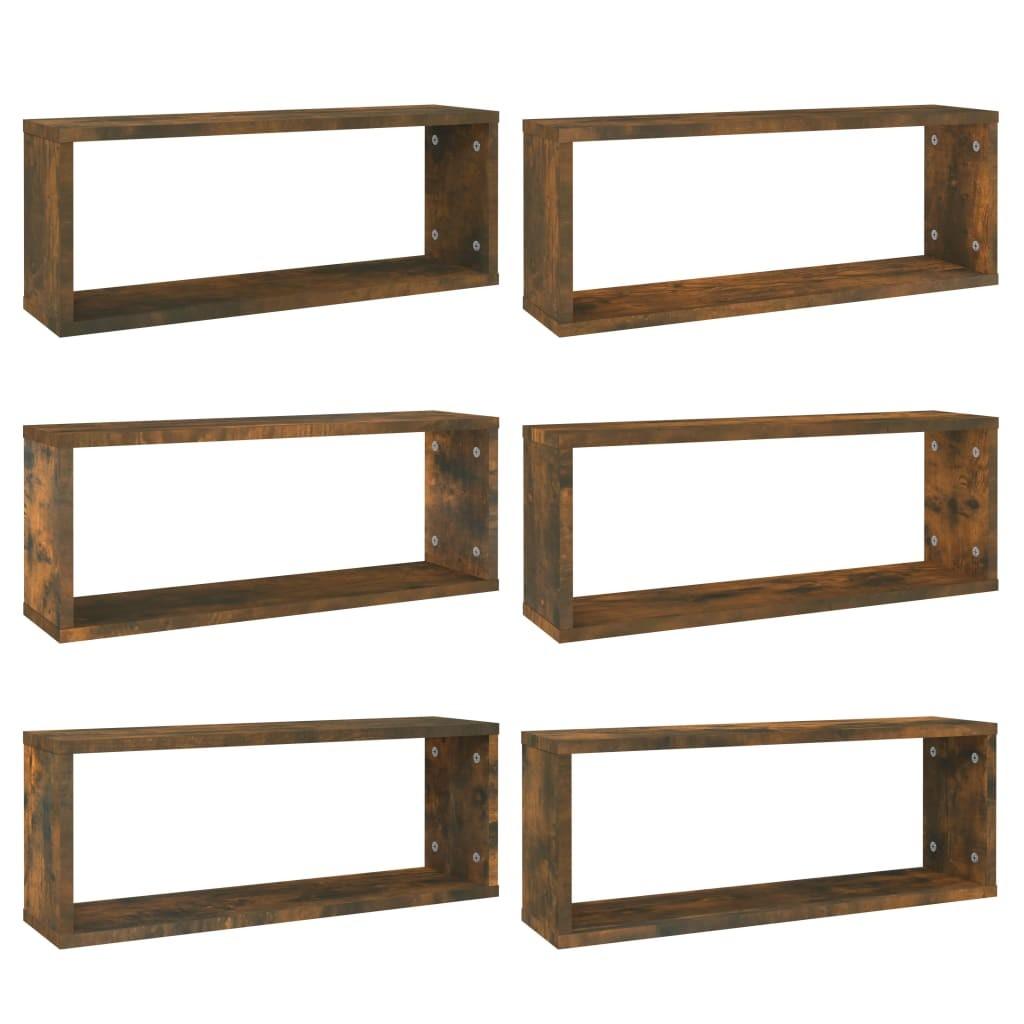 Væghylder 6 stk. 60x15x23 cm konstrueret træ røget egetræ