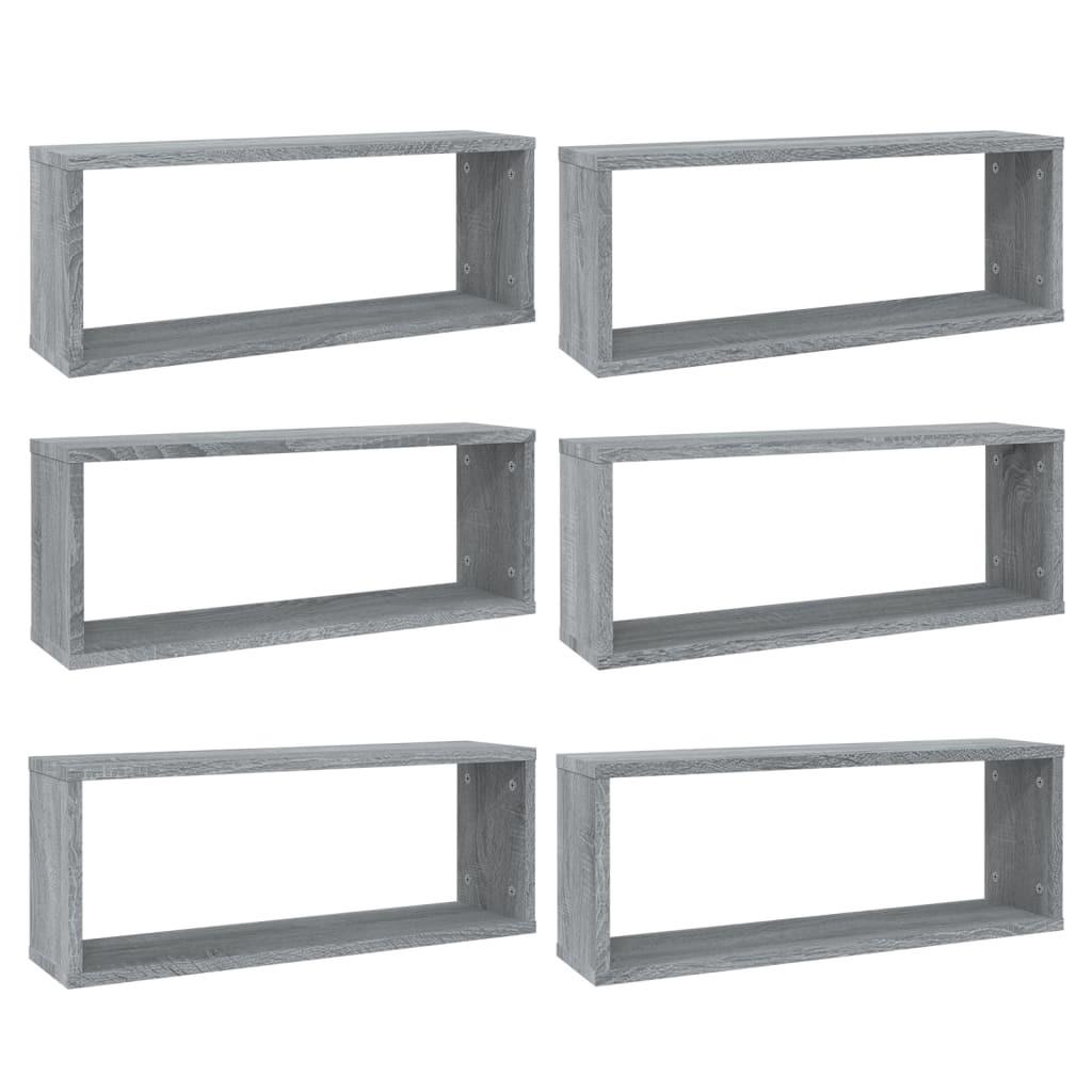 Væghylder 6 stk. 60x15x23 cm konstrueret træ grå sonoma-eg
