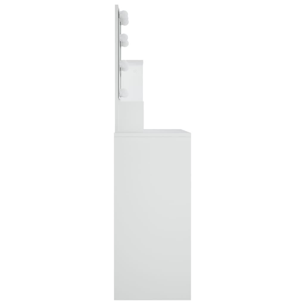 Makeupbord med LED-lys 86,5x35x136 cm hvid