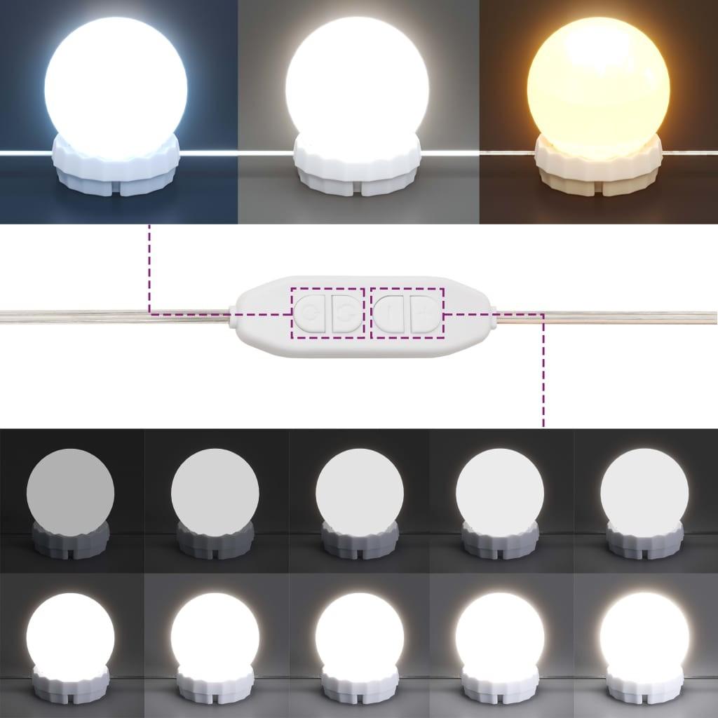 Makeupbord med LED-lys 86,5x35x136 cm hvid