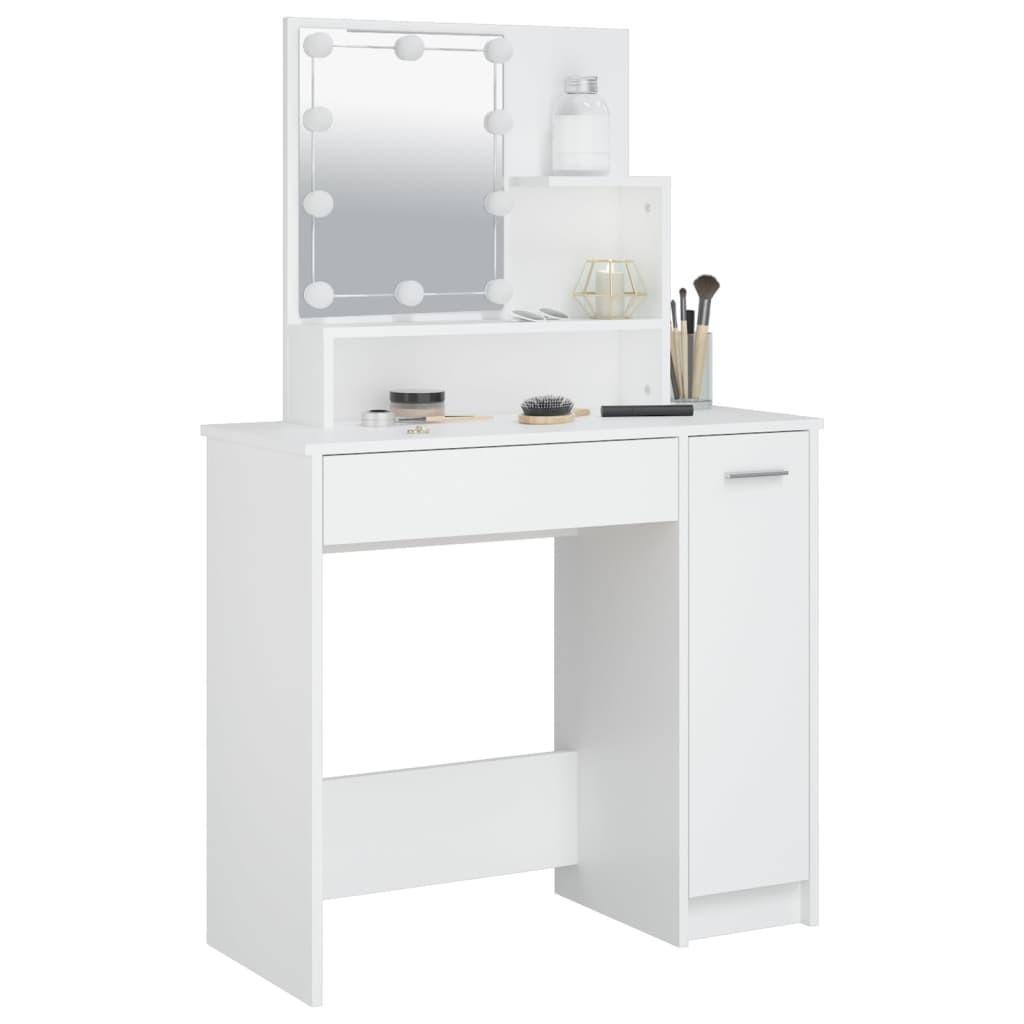 Makeupbord med LED-lys 86,5x35x136 cm hvid