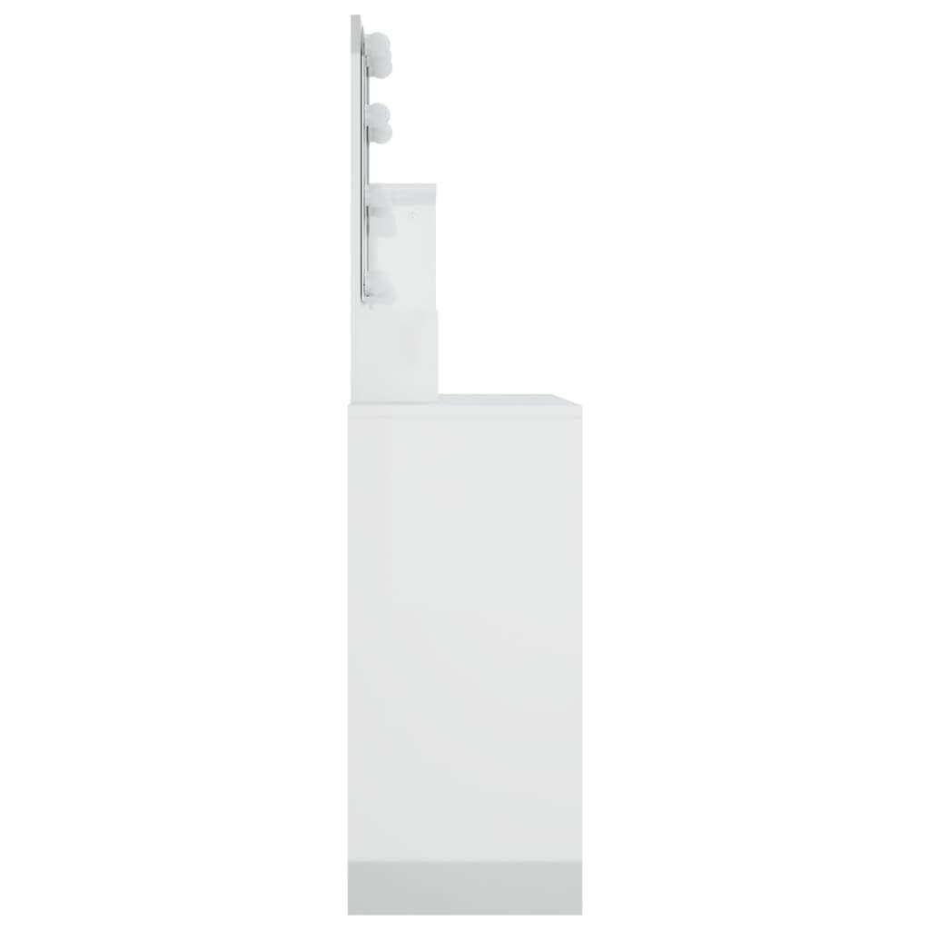 Makeupbord med LED-lys 86,5x35x136 cm hvid højglans