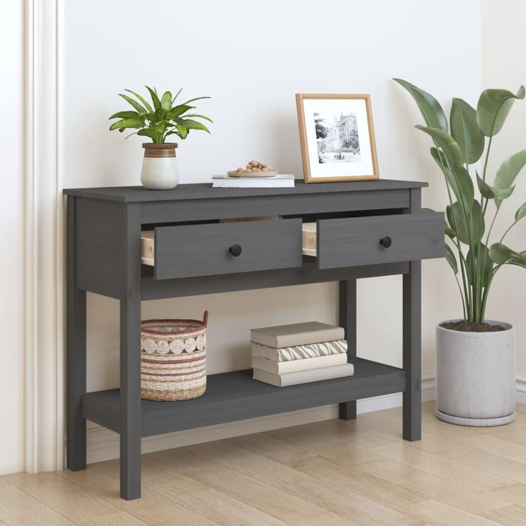 Konsolbord 100x35x75 cm massivt fyrretræ grå