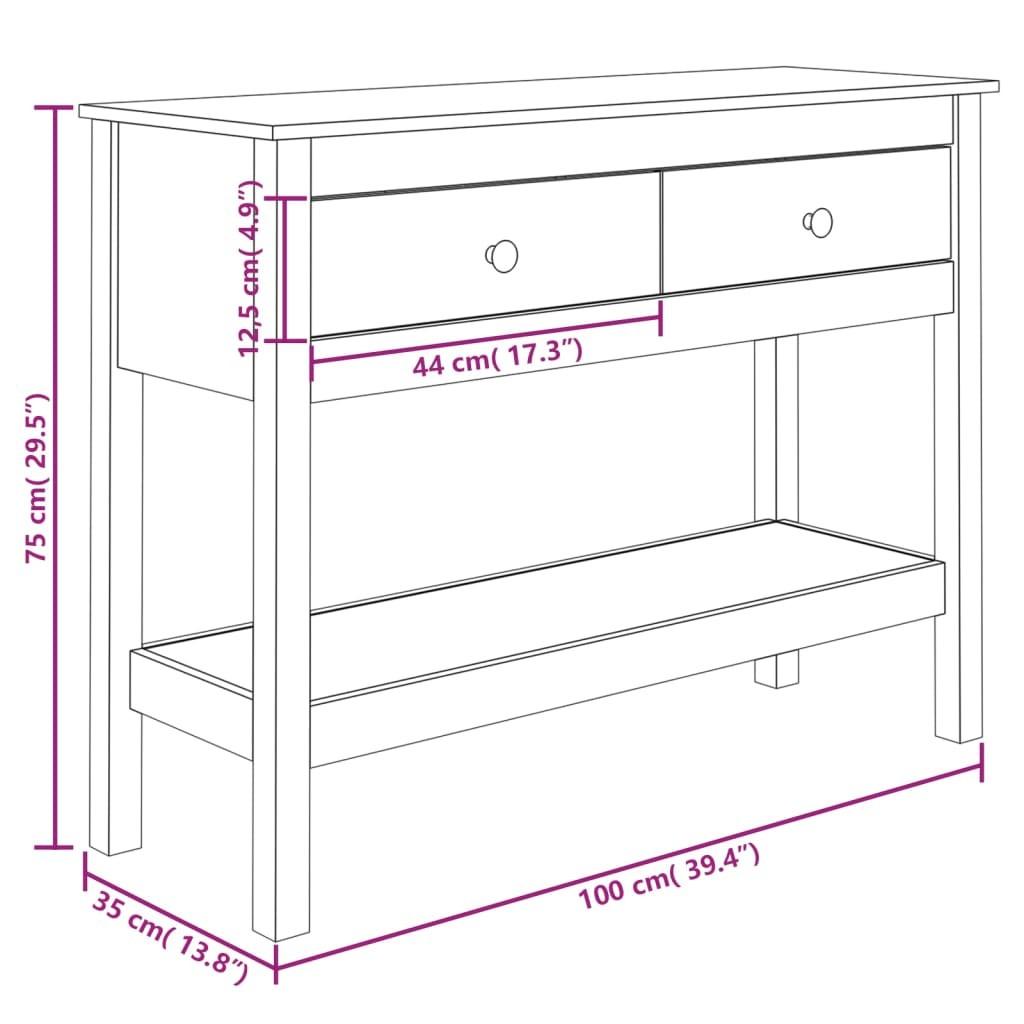 Konsolbord 100x35x75 cm massivt fyrretræ grå