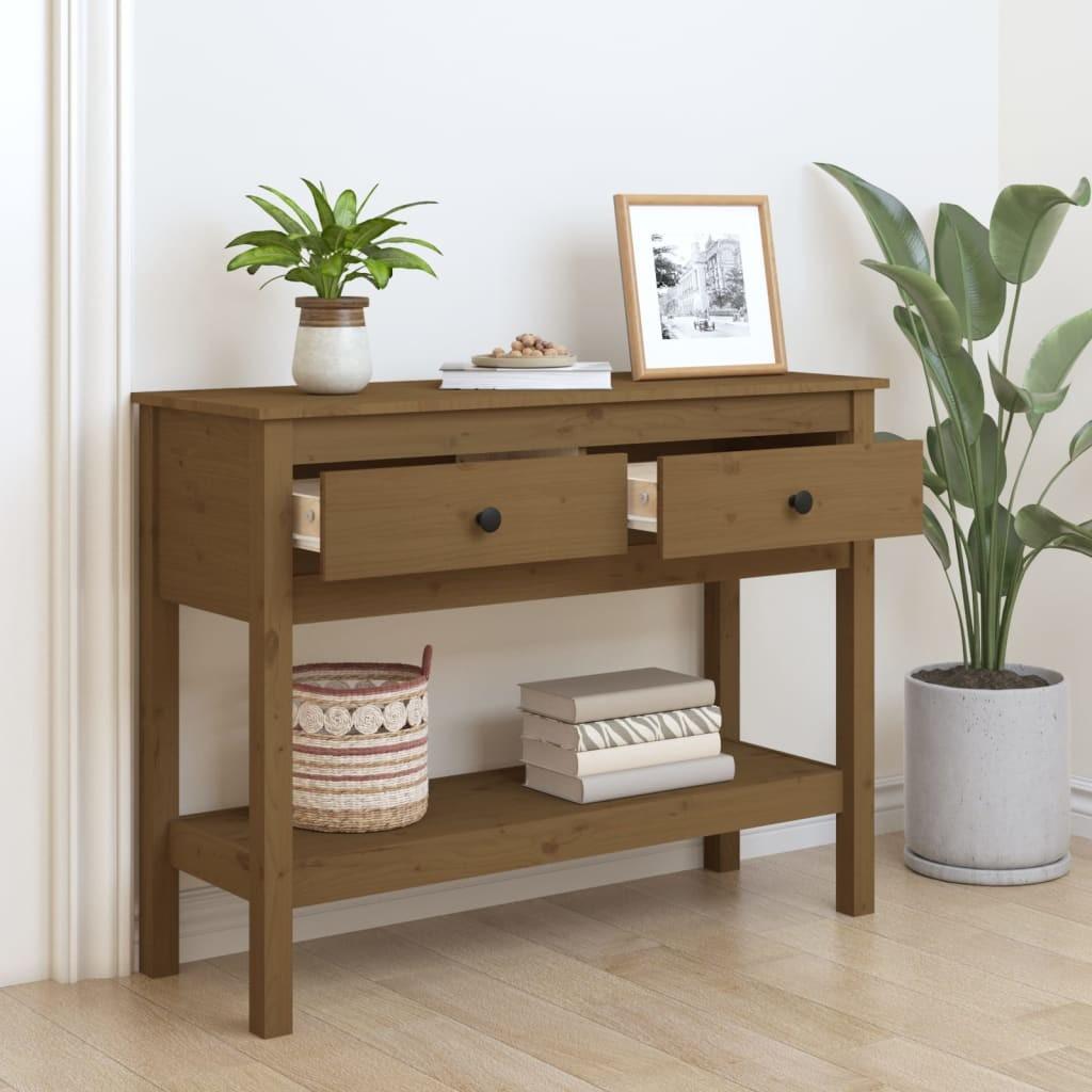 Konsolbord 100x35x75 cm massivt fyrretræ gyldenbrun