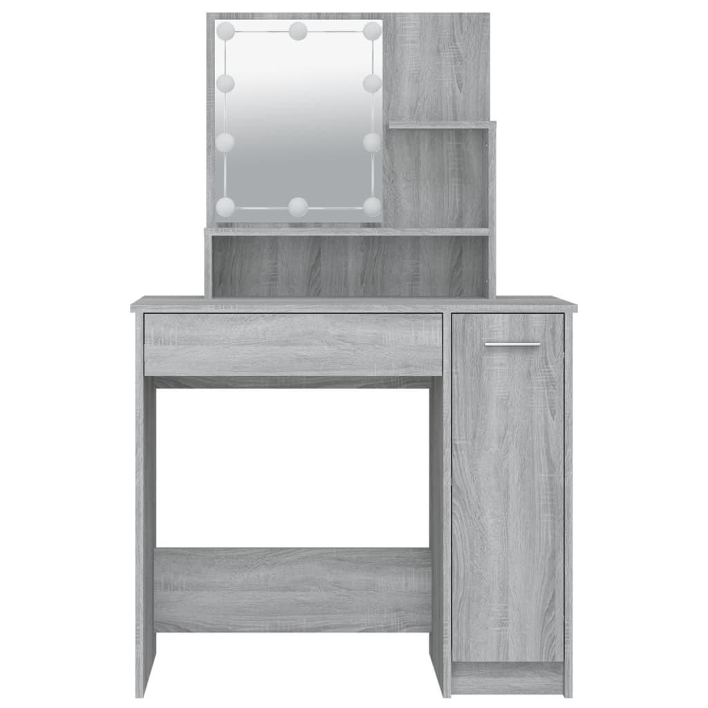 Makeupbord med LED-lys 86,5x35x136 cm grå sonoma-eg