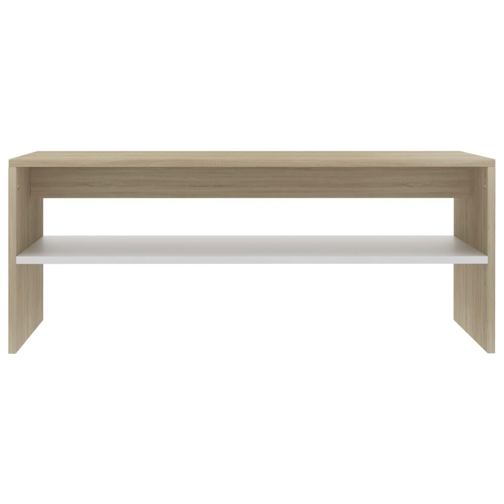 Sofabord 100x40x40 cm konstrueret træ hvid og sonoma-eg