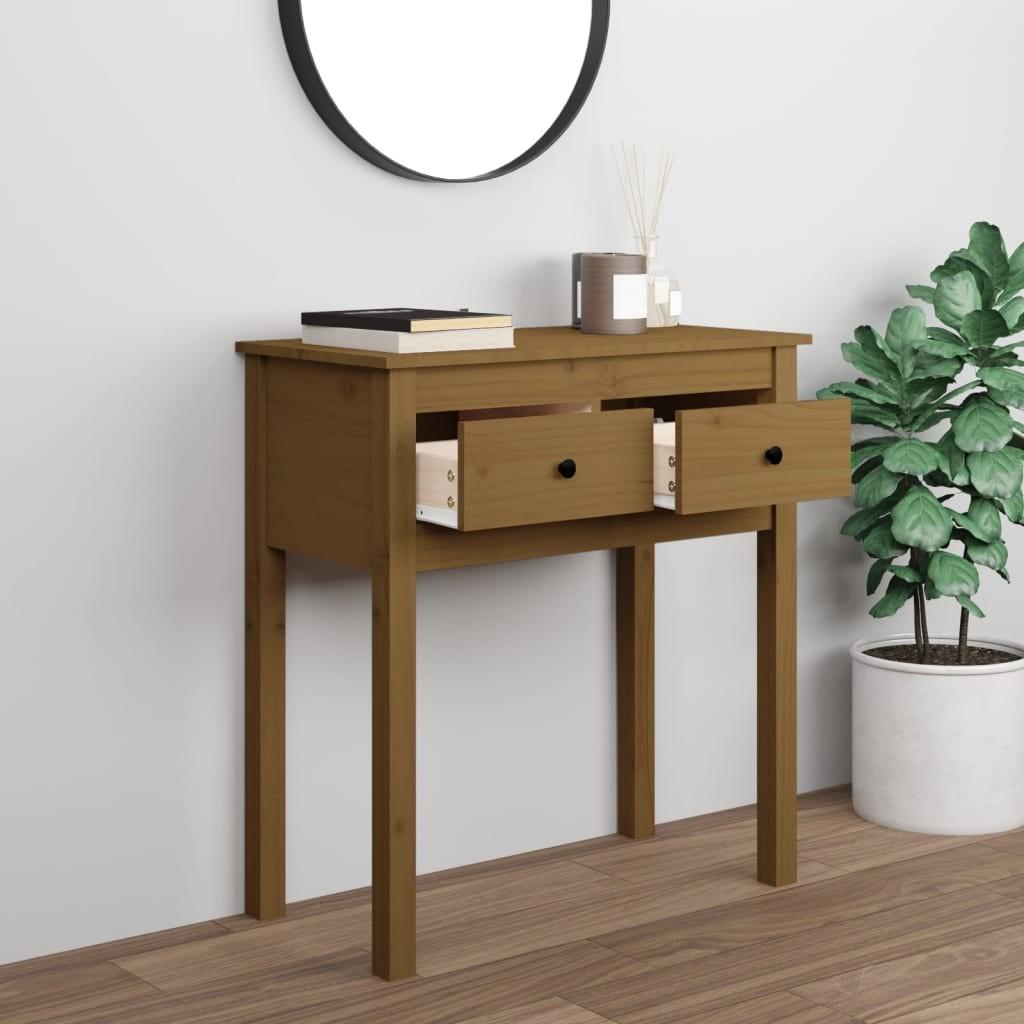 Konsolbord 70x35x75 cm massivt fyrretræ gyldenbrun