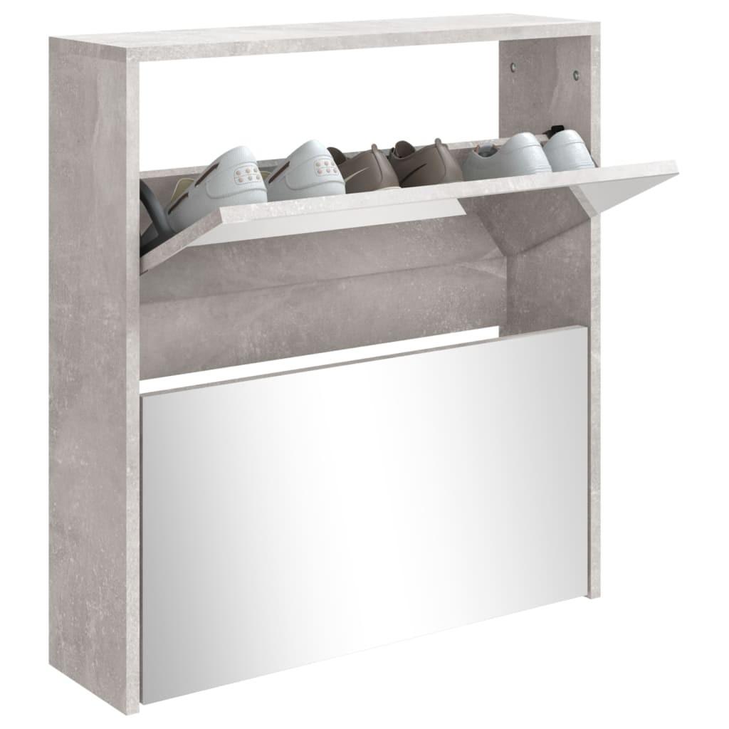Skoskab med spejl 2 hylder 63x17x67 cm betongrå