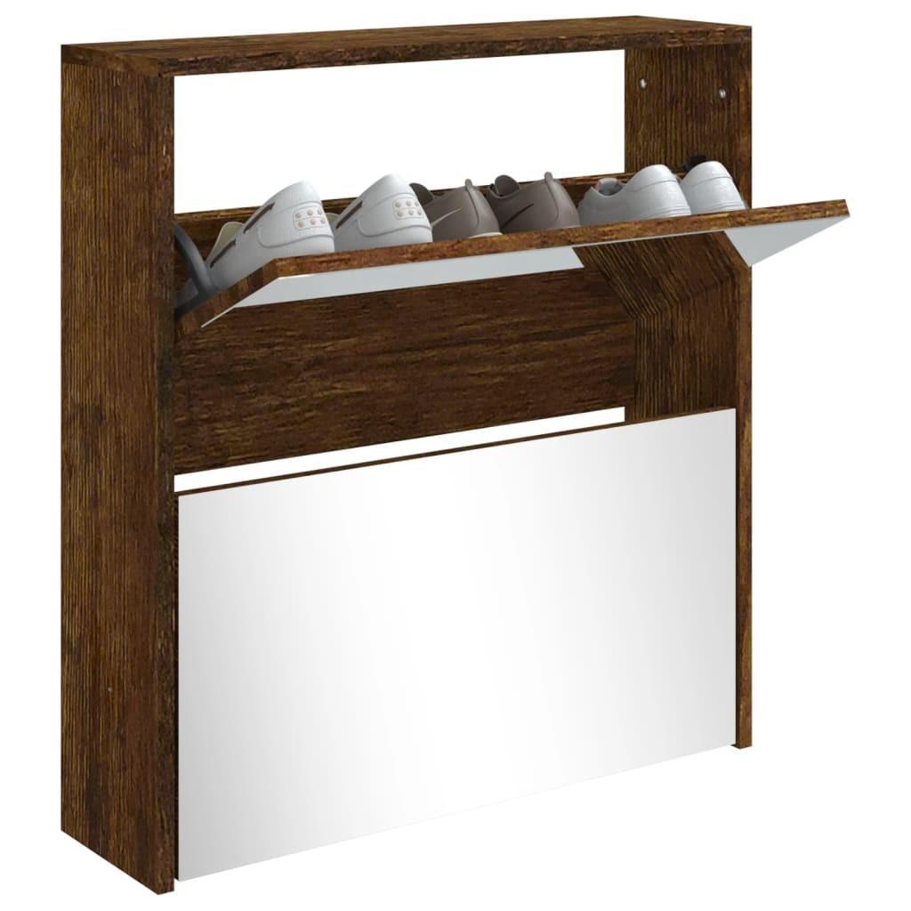 Skoskab med spejl 2 hylder 63x17x67 cm røget egetræ