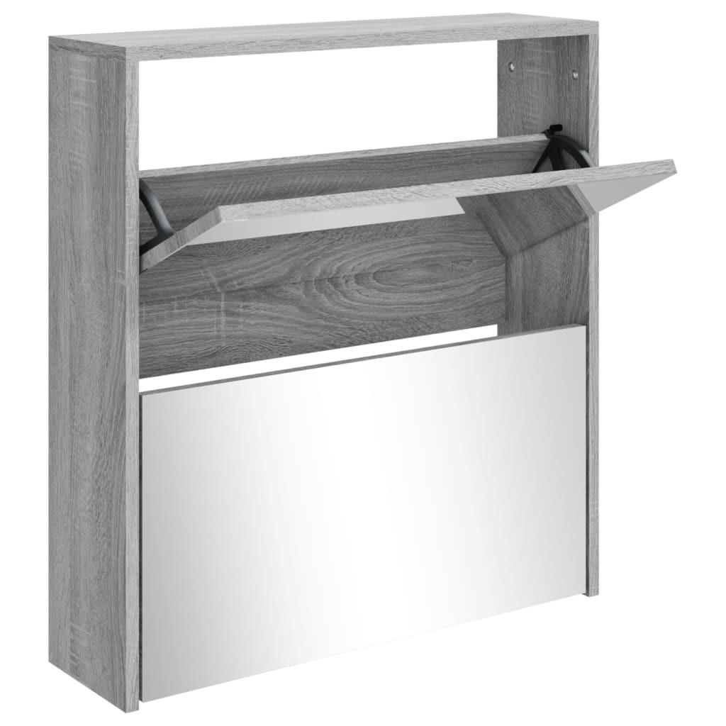 Skoskab med spejl 2 hylder 63x17x67 cm grå sonoma-eg