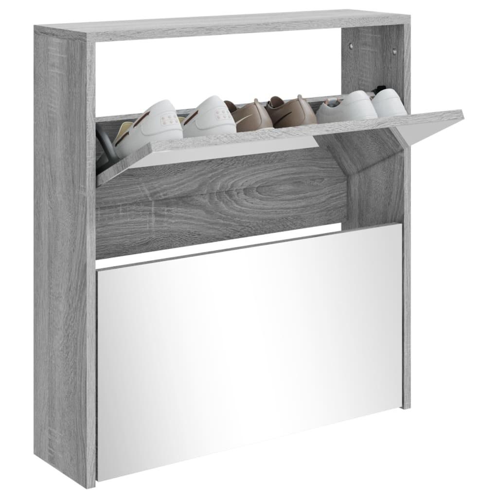 Skoskab med spejl 2 hylder 63x17x67 cm grå sonoma-eg