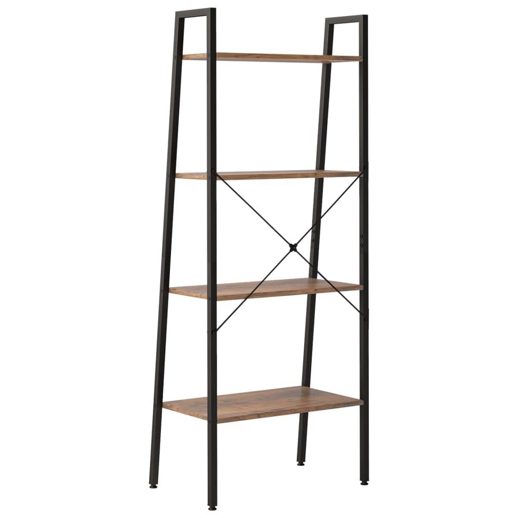 Stigereol med 4 hylder 56x35x140 cm mørkebrun og sort