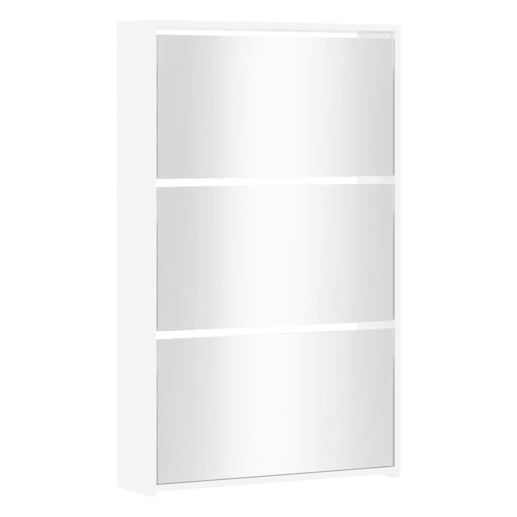 Skoskab med spejl 3 hylder 63x17x102,5 cm hvid højglans