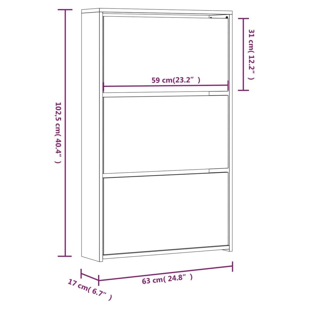 Skoskab med spejl 3 hylder 63x17x102,5 cm hvid højglans